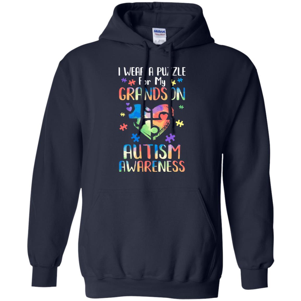 I Wear A Puzzle For My Grandson Autism Awareness-T-Shirt & Hoodie-Pullover Hoodie-Navy