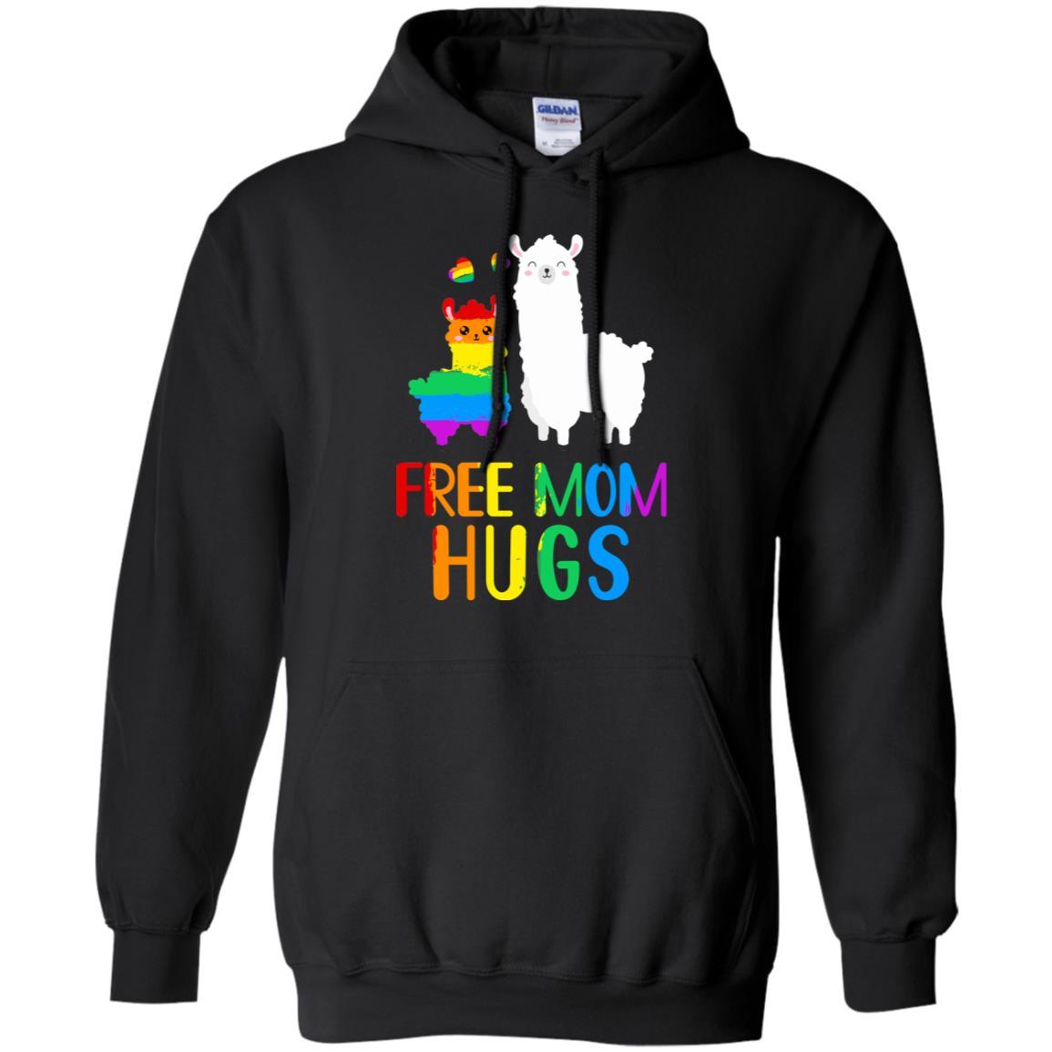 Free Mom Hugs Llama Rainbow Heart LGBT Pride Month-T-Shirt & Hoodie-Pullover Hoodie-Black