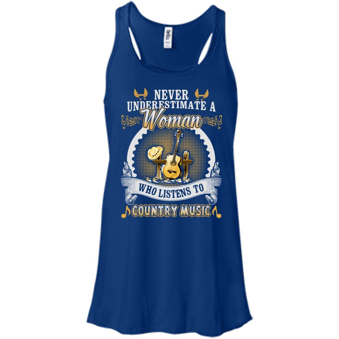 A Woman Listen To Country Music-T-Shirt & Hoodie-Women's Flowy Racerback Tank-True Royal