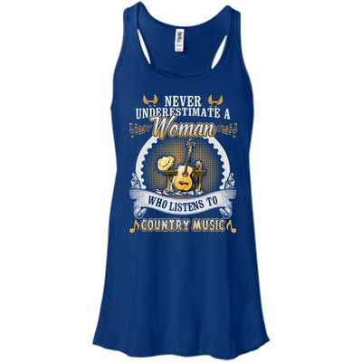 A Woman Listen To Country Music-T-Shirt & Hoodie-Women's Flowy Racerback Tank-True Royal