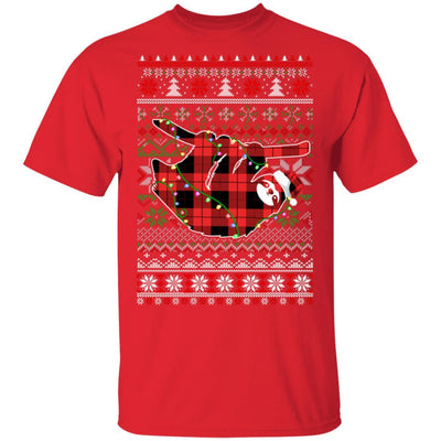 Red Plaid Buffalo Sloth Pajamas Family Christmas Sweater-T-Shirt & Sweatshirt-Classic T-Shirt-Red