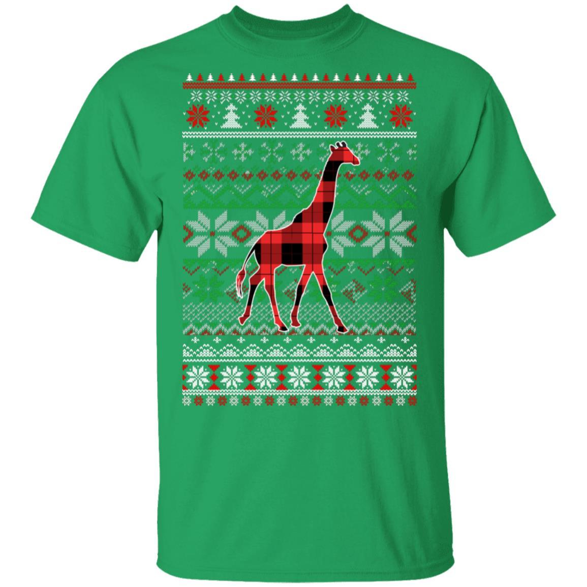 Giraffe Red Plaid Ugly Christmas Sweater Funny Gifts-T-Shirt & Sweatshirt-Classic T-Shirt-Irish Green