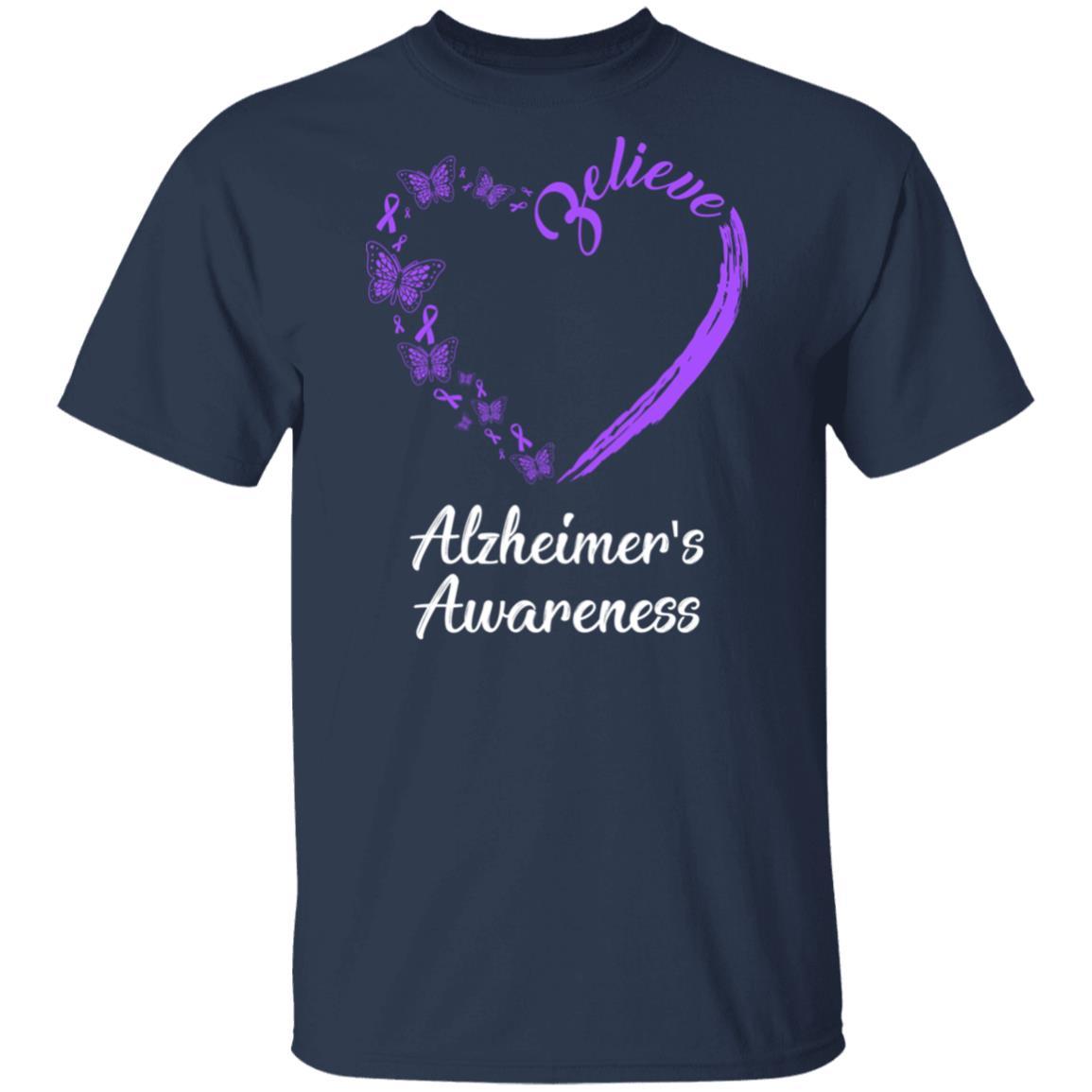 Butterfly Believe Alzheimer's Awareness Ribbon Gifts-T-Shirt & Hoodie-Classic T-Shirt-Navy
