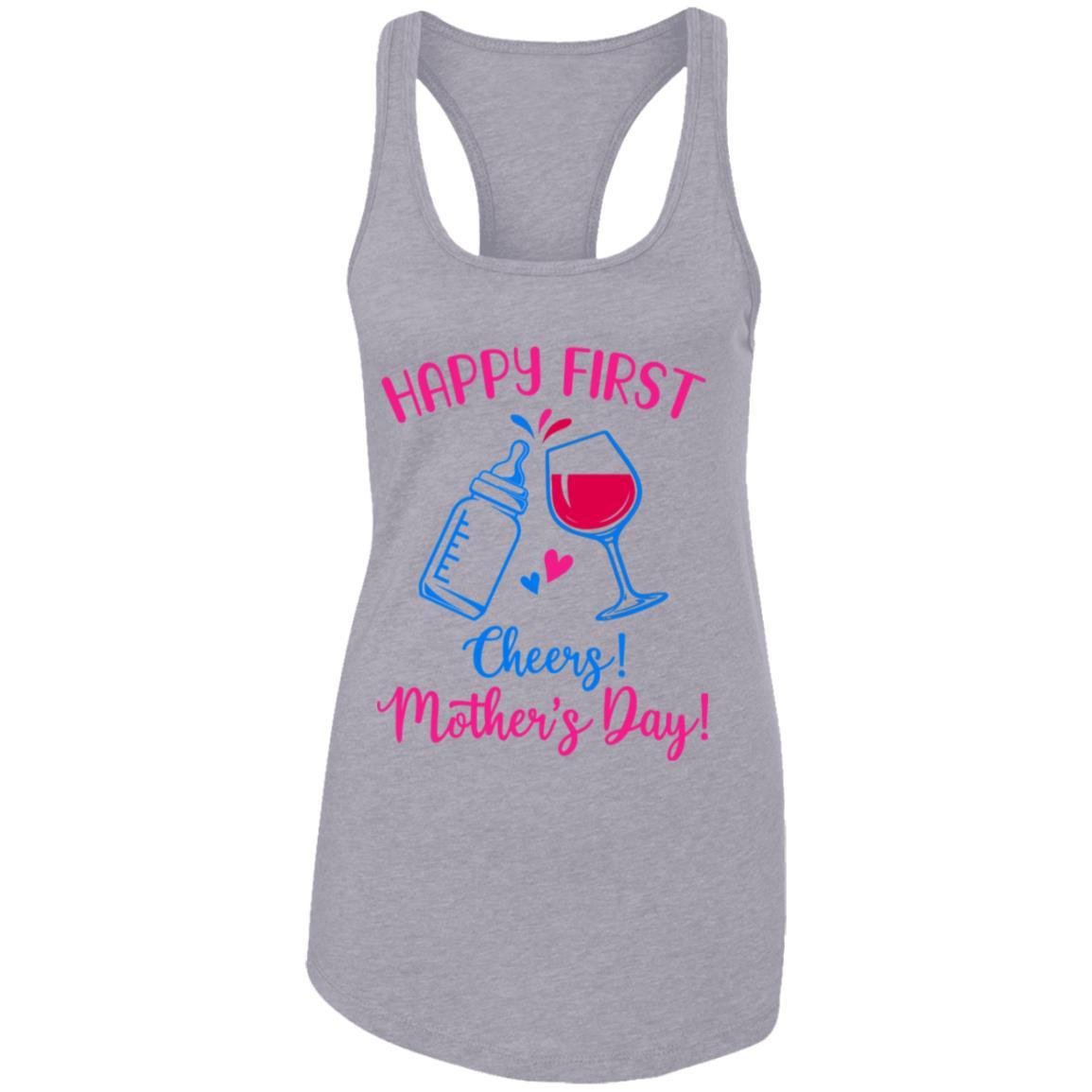First Mothers Day Mommy Baby Girl Cheers Matching-T-Shirt & Tank Top-Women's Ideal Racerback Tank-Heather Grey