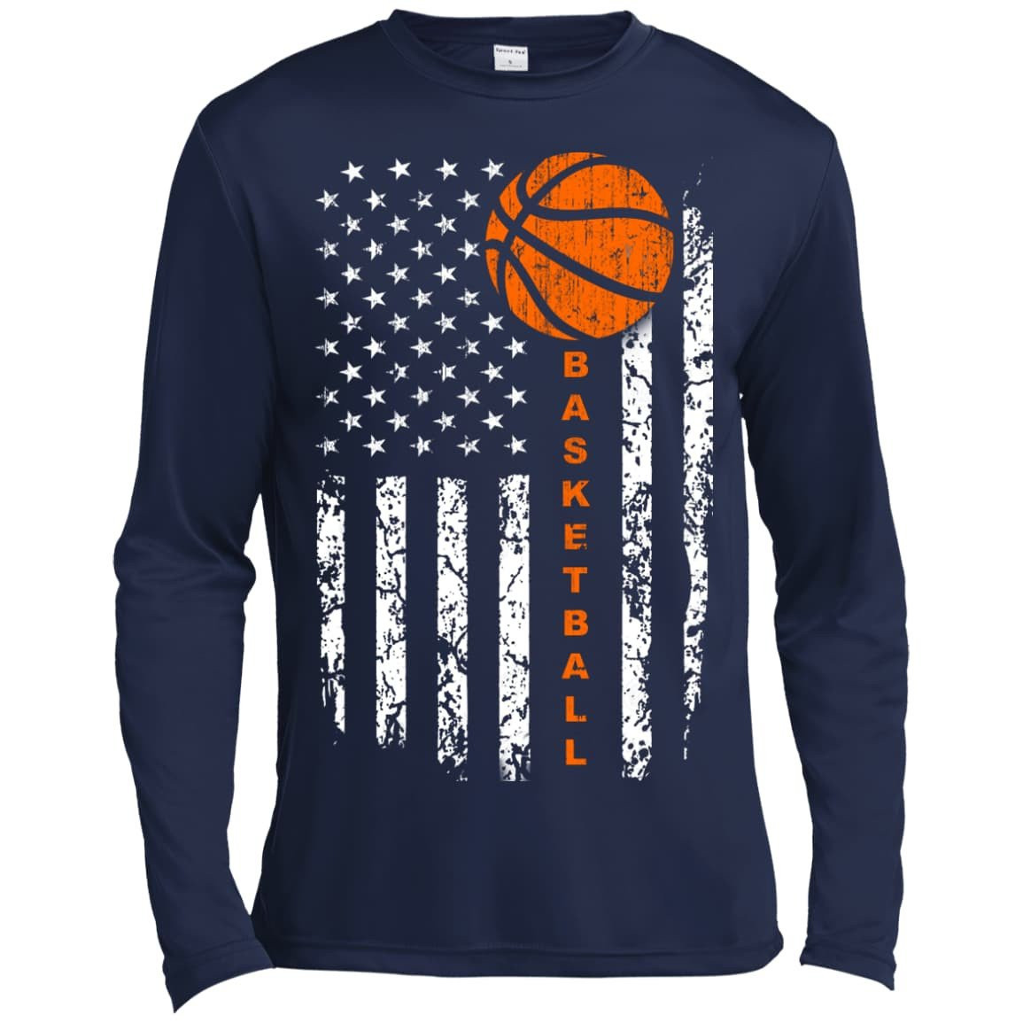 American Basketball Flag-T-Shirt & Hoodie-Long Sleeve T-Shirt-Navy