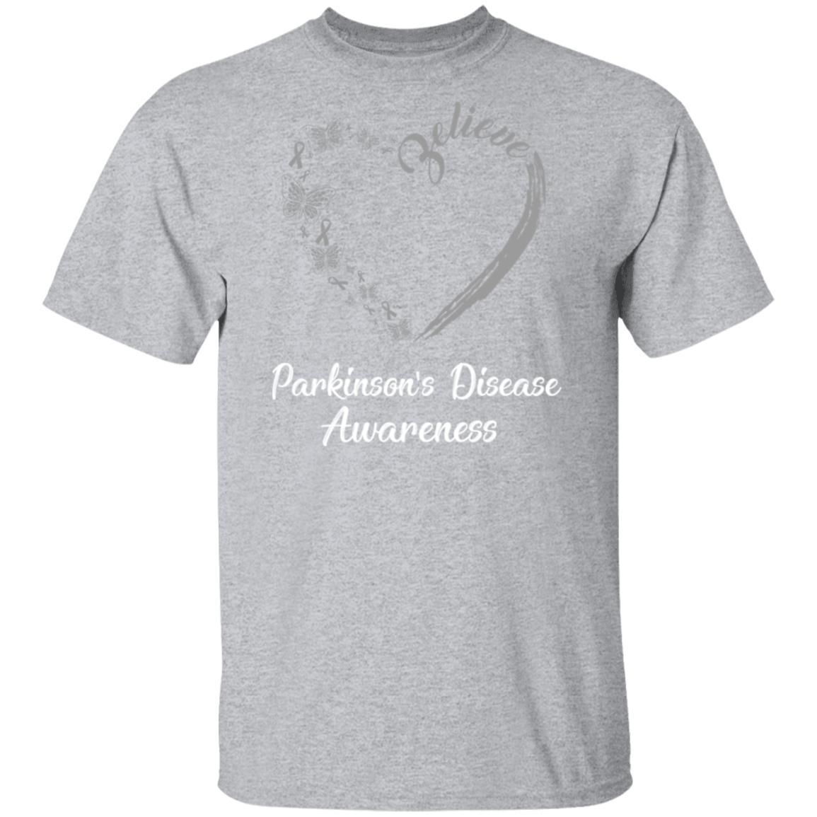 Butterfly Believe Parkinson's Disease Awareness Ribbon Gifts-T-Shirt & Hoodie-Classic T-Shirt-Sport Grey