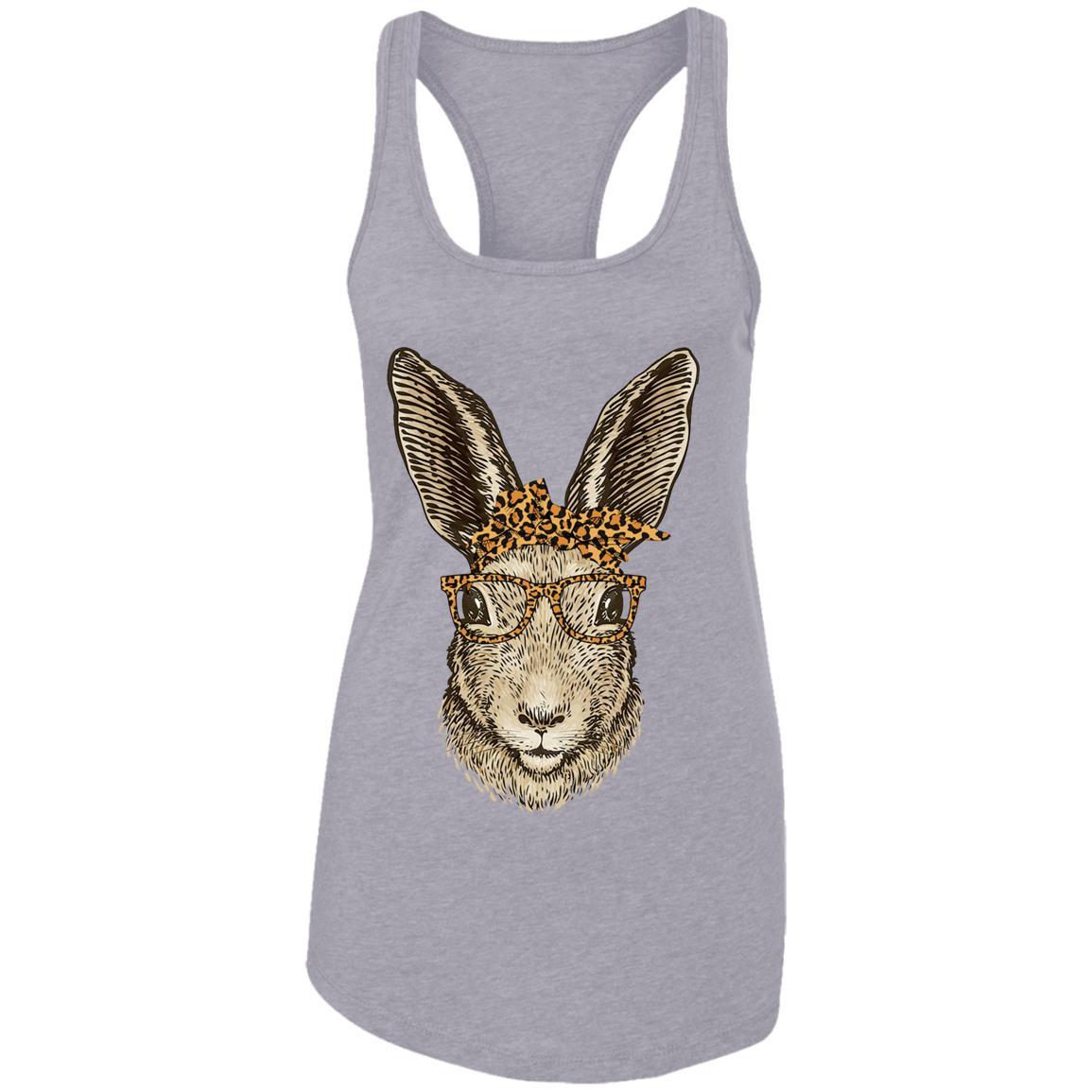 Easter Bunny Rabbit Glasses Leopard Print Bow-T-Shirt & Tank Top-Women's Ideal Racerback Tank-Heather Grey