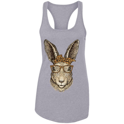 Easter Bunny Rabbit Glasses Leopard Print Bow-T-Shirt & Tank Top-Women's Ideal Racerback Tank-Heather Grey