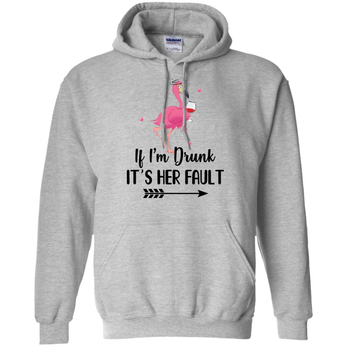 If I'm Drunk It's Her Fault Flamingo Drink Wine Lover-T-Shirt & Tank Top-Pullover Hoodie-Sport Grey