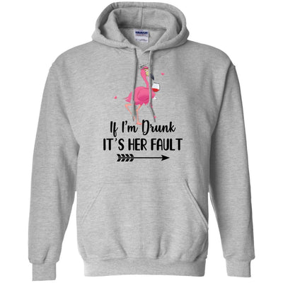 If I'm Drunk It's Her Fault Flamingo Drink Wine Lover-T-Shirt & Tank Top-Pullover Hoodie-Sport Grey