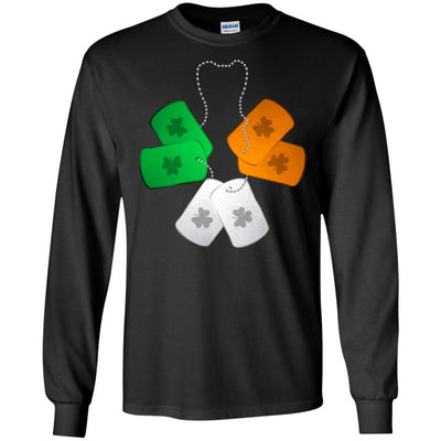 Shamrock Dogtag Soldier Army St Patrick's Day-T-Shirt & Hoodie-Long Sleeve T-Shirt-Black