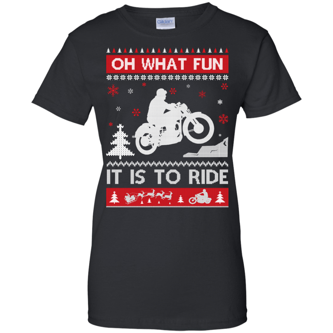 Motorcycle Sweater Christmas Oh What Fun It Is To Ride-T-Shirt & Hoodie-Women's T-Shirt-Black