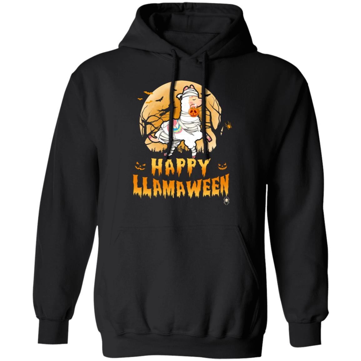 Happy Llamaween Funny Halloween Llama Costume Gift-T-Shirt & Hoodie-Pullover Hoodie-Black