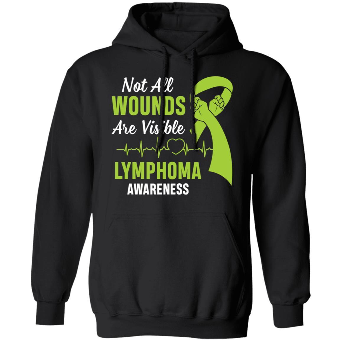Lymphoma Awareness Green Not All Wounds Are Visible-T-Shirt & Hoodie-Pullover Hoodie-Black