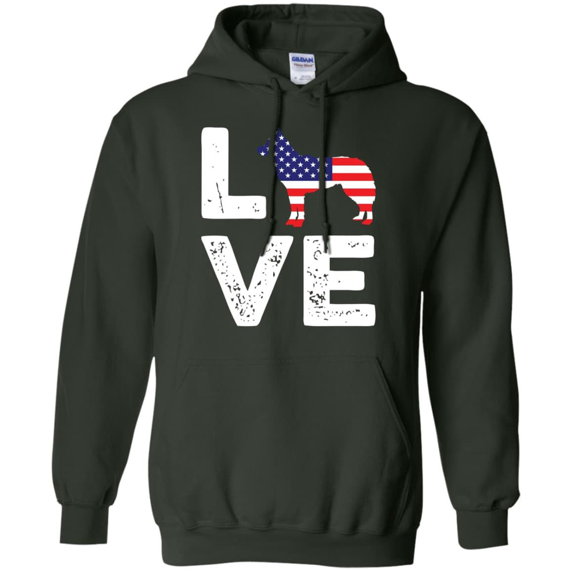 American Flag Dog Husky Love-T-Shirt & Hoodie-Pullover Hoodie-Forest Green