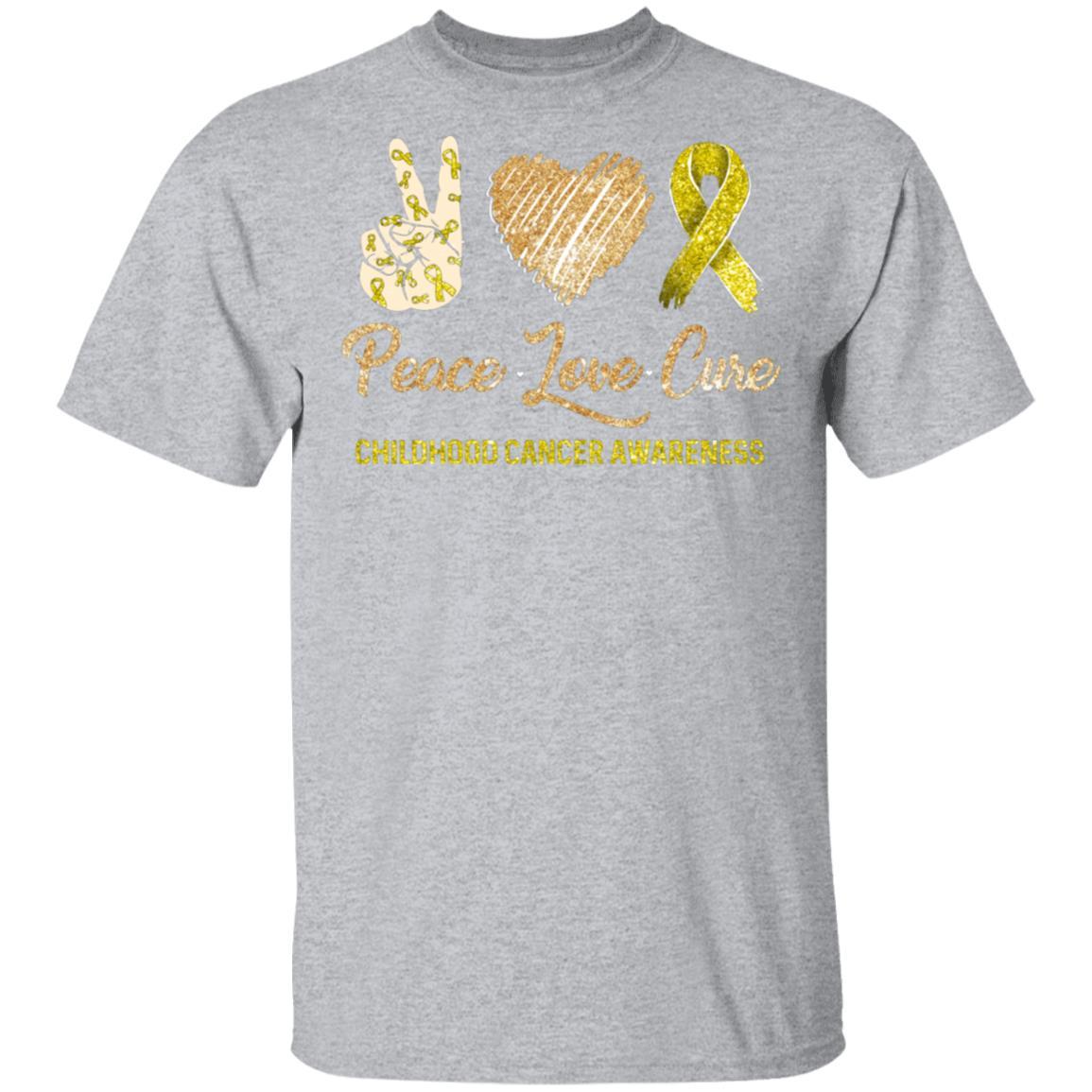 Peace Love Cure Childhood Cancer Awareness-T-Shirt & Hoodie-Classic T-Shirt-Sport Grey