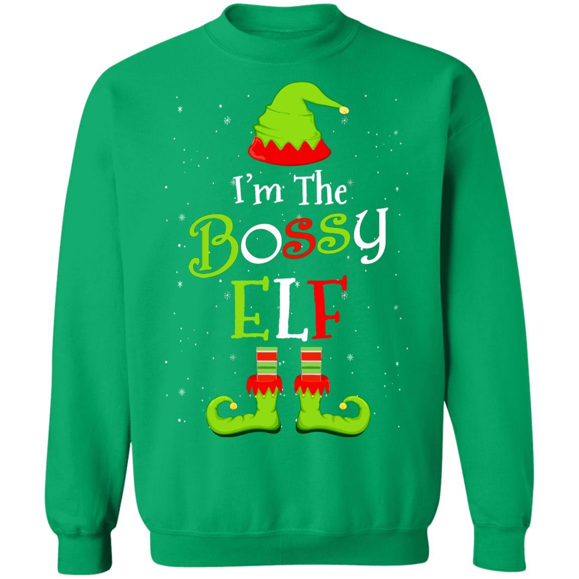 I'm The Bossy Elf Family Matching Funny Christmas Group Gift-T-Shirt & Sweatshirt-Crewneck Sweatshirt-Irish Green