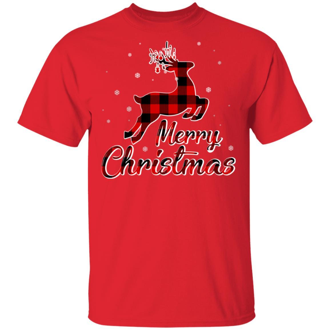 Merry Christmas Buffalo Plaid Xmas Reindeer Gift-T-Shirt & Sweatshirt-Classic T-Shirt-Red