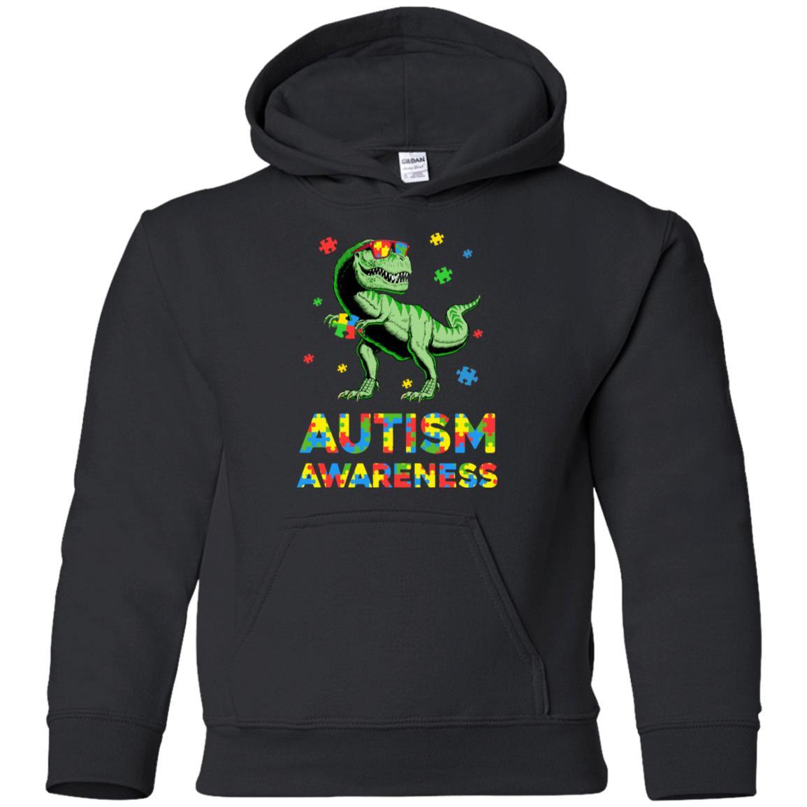 Dinosaur Puzzle Autism Awareness For Boys Girls Youth-Youth Shirt-Youth Pullover Hoodie-Black