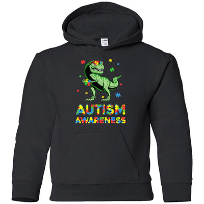 Dinosaur Puzzle Autism Awareness For Boys Girls Youth-Youth Shirt-Youth Pullover Hoodie-Black