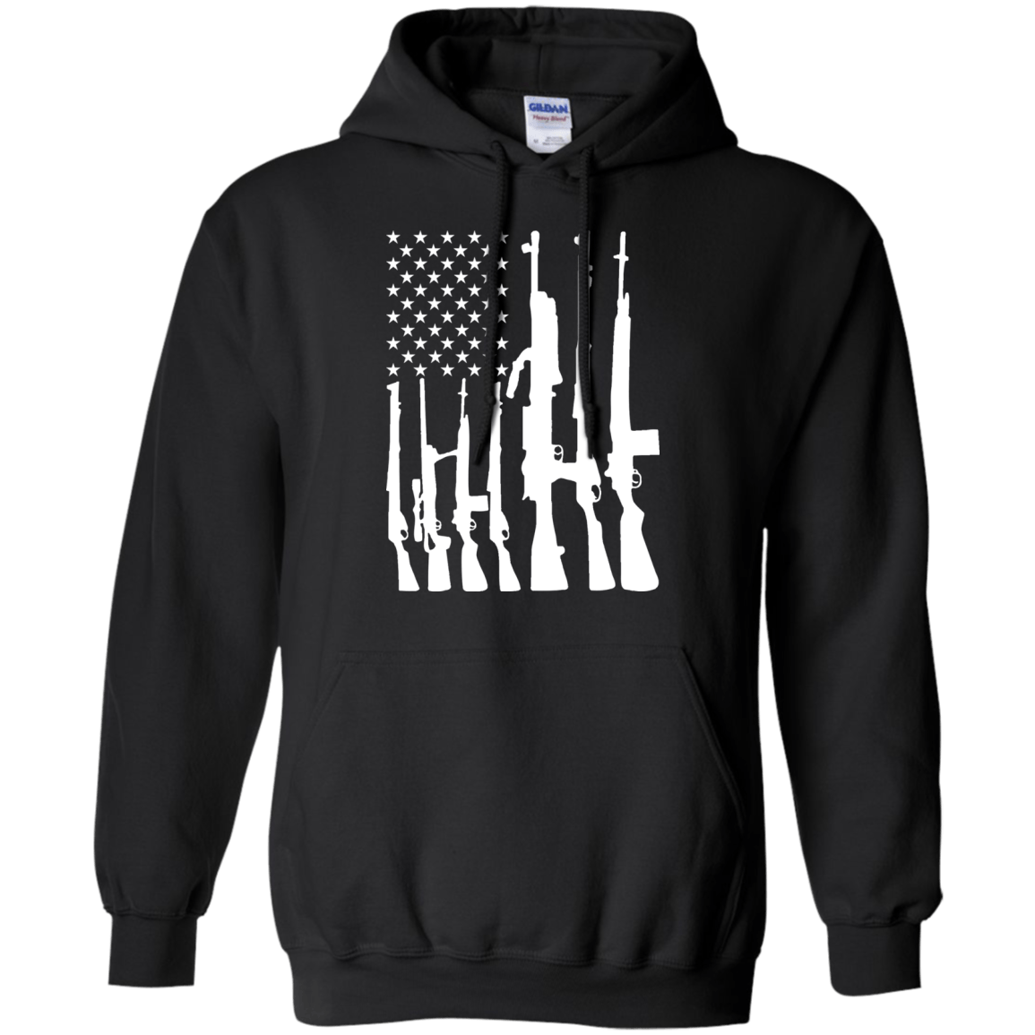 Rifle American Flag Machine Gun Rights-T-Shirt & Hoodie-Pullover Hoodie-Black