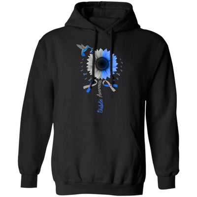 Hummingbird Sunflower Blue Gray Ribbon Diabetes Awareness-T-Shirt & Hoodie-Pullover Hoodie-Black