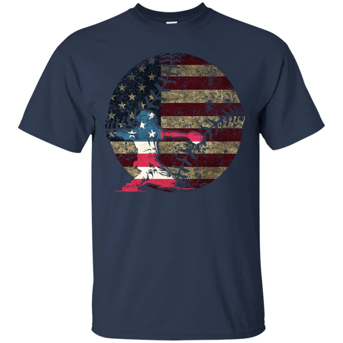 Catcher Baseball America Flag-T-Shirt & Hoodie-Classic T-Shirt-Navy