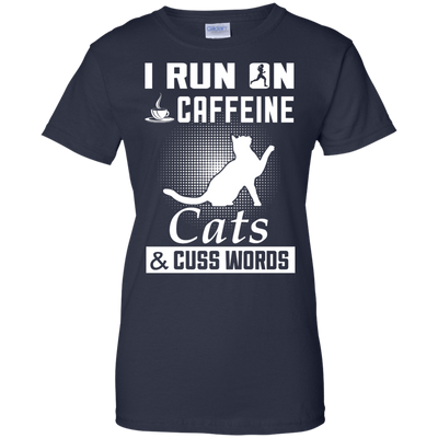 I Run On Caffeine Cats And Cuss Words-T-Shirt & Hoodie-Women's T-Shirt-Navy