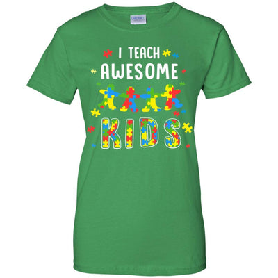 I Teach Awesome Kids Autism Awareness Puzzle Teacher-T-Shirt & Hoodie-Women's T-Shirt-Irish Green