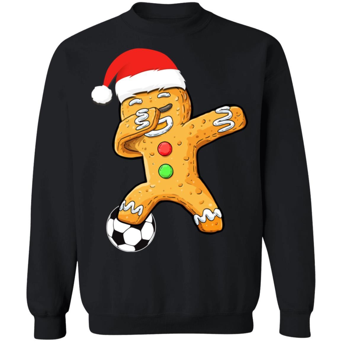 Dabbing Gingerbread Santa Soccer Christmas Pajama Gifts-T-Shirt & Sweatshirt-Crewneck Sweatshirt-Black