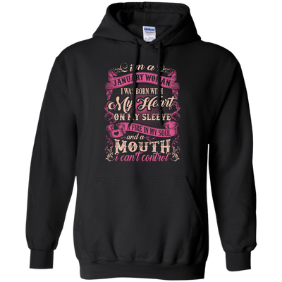 I Am A January Woman I Was Born With My Heart On My Sleeve-T-Shirt & Hoodie-Pullover Hoodie-Black