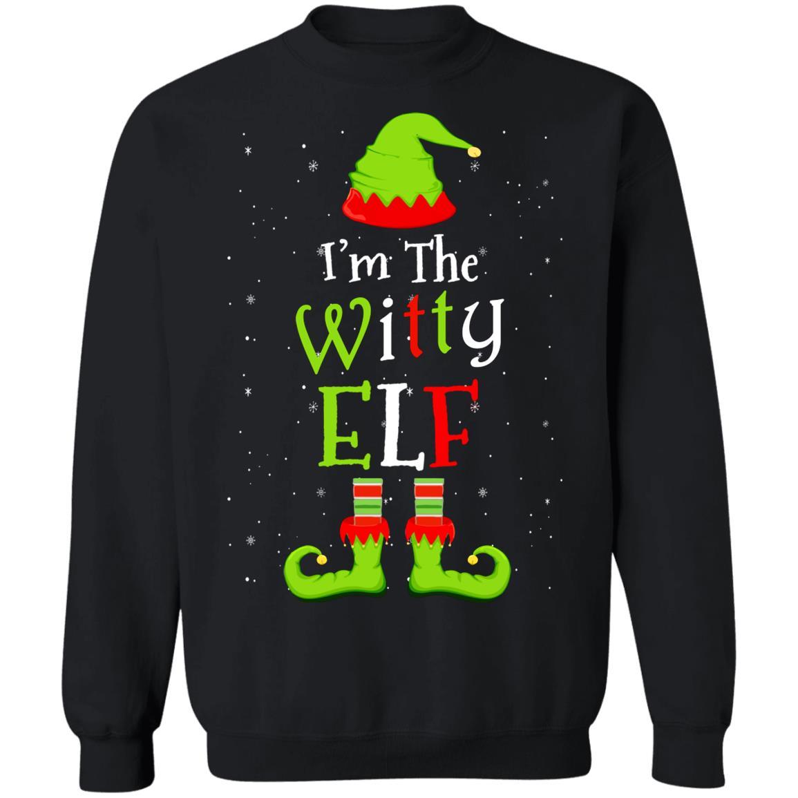 I'm The Witty Elf Family Matching Funny Christmas Group Gift-T-Shirt & Sweatshirt-Crewneck Sweatshirt-Black
