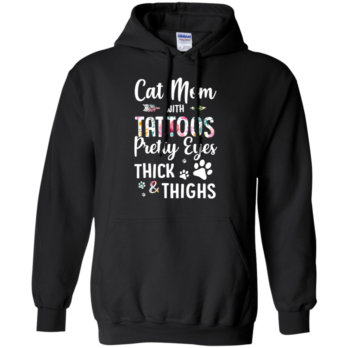 Cat Mom With Tattoos Pretty Eyes Thick Thighs-T-Shirt & Tank Top-Pullover Hoodie-Black