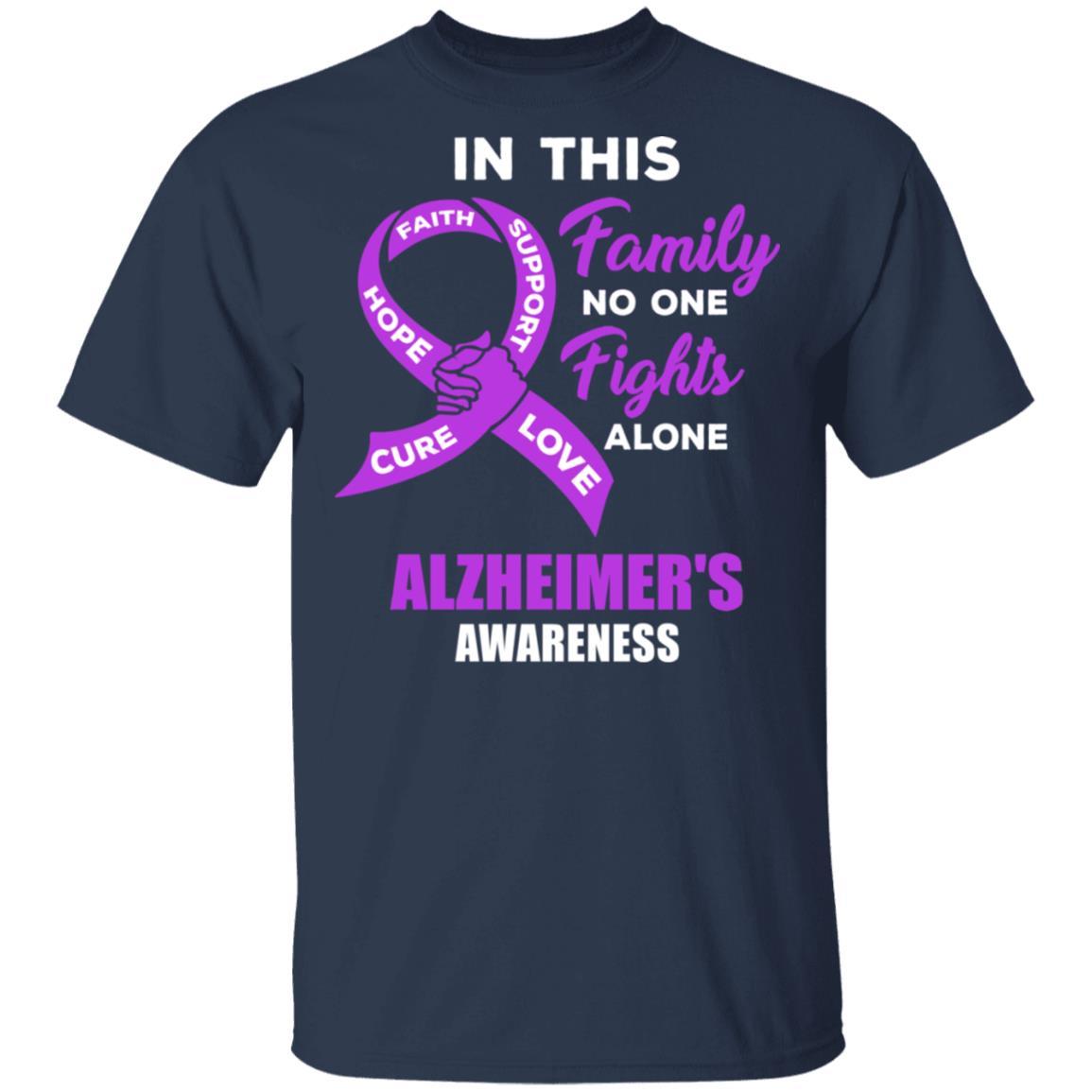 In This School No One Fights Alzheimer's Awareness Alone-T-Shirt & Hoodie-Classic T-Shirt-Navy