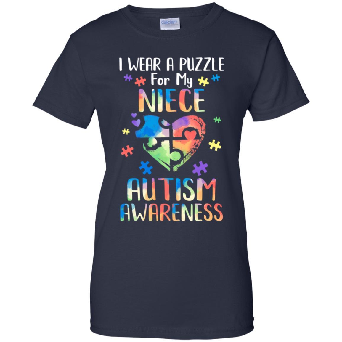 I Wear A Puzzle For My Niece Autism Awareness-T-Shirt & Hoodie-Women's T-Shirt-Navy