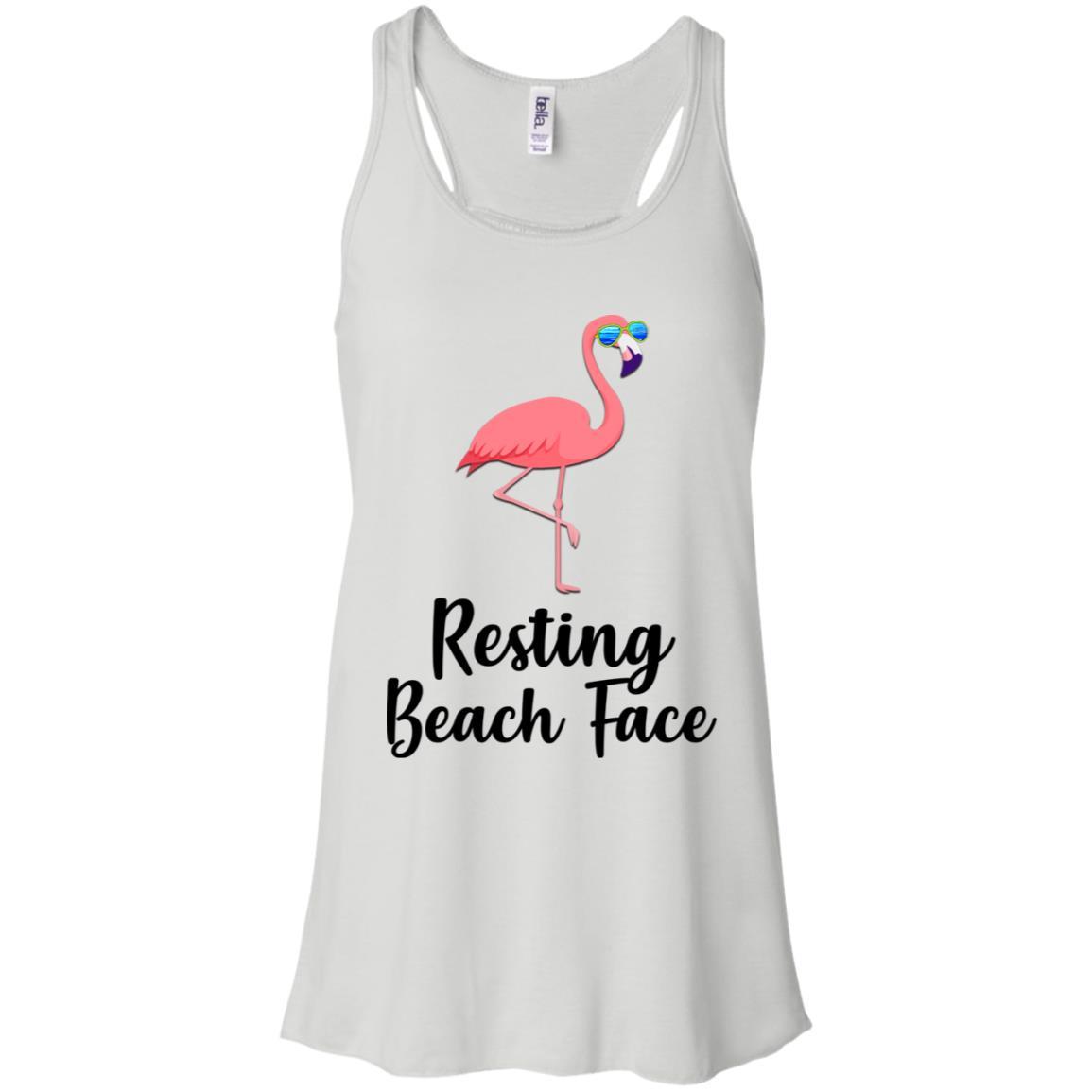 Resting Beach Face Flamingo Summer With Sunglasses-T-Shirt & Tank Top-Women's Flowy Racerback Tank-White
