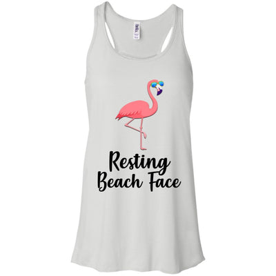Resting Beach Face Flamingo Summer With Sunglasses-T-Shirt & Tank Top-Women's Flowy Racerback Tank-White