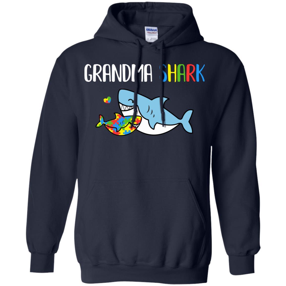 Grandma Shark Support Autism Awareness For Grandchild-T-Shirt & Hoodie-Pullover Hoodie-Navy
