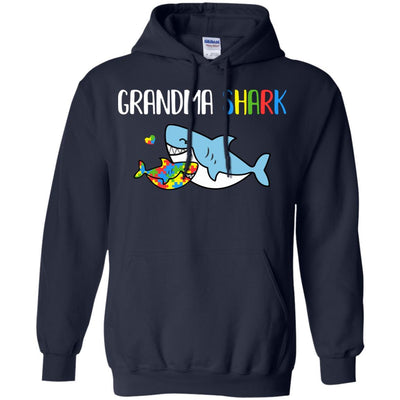 Grandma Shark Support Autism Awareness For Grandchild-T-Shirt & Hoodie-Pullover Hoodie-Navy