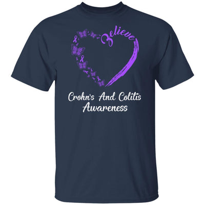 Butterfly Believe Crohn's And Colitis Awareness Ribbon Gifts-T-Shirt & Hoodie-Classic T-Shirt-Navy