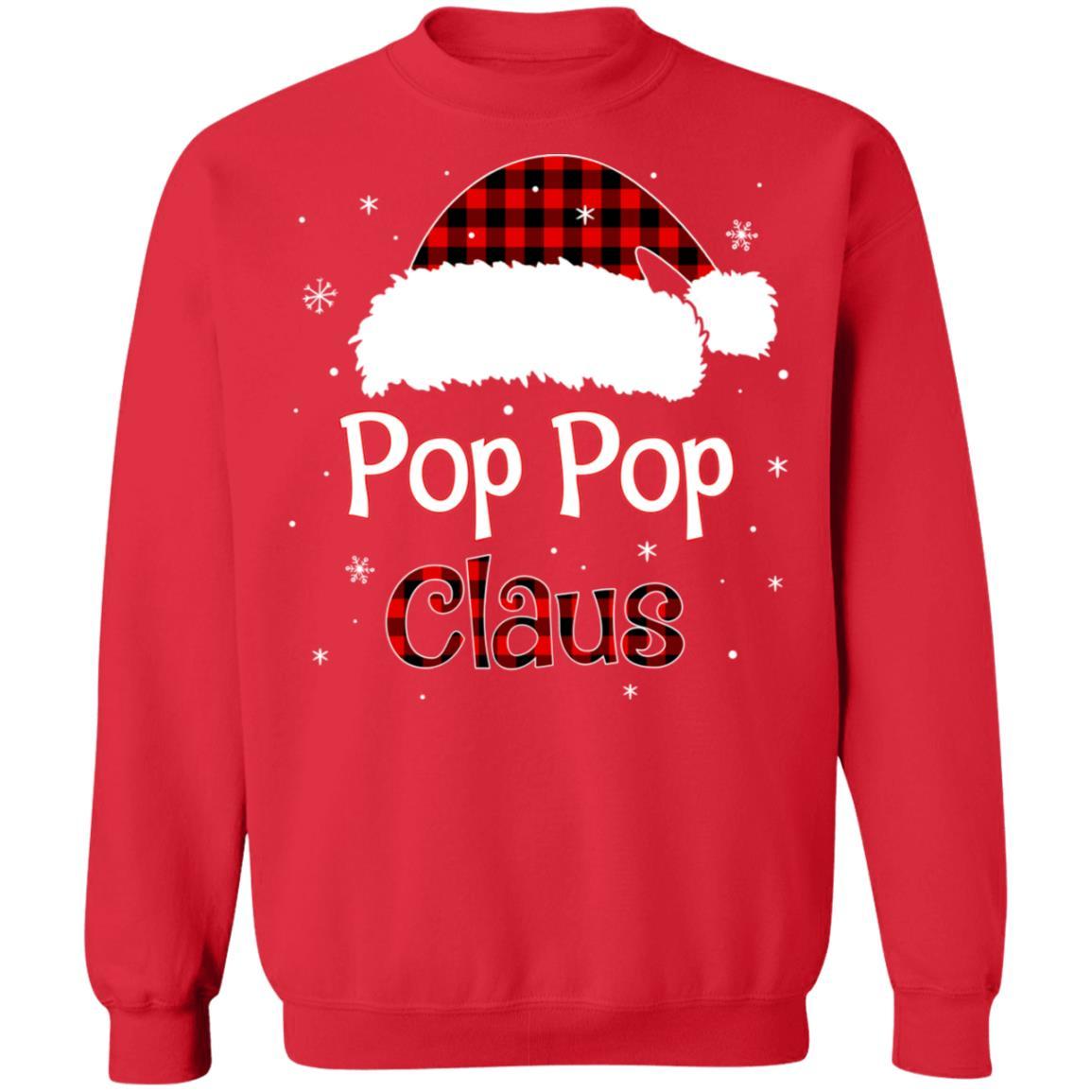 Santa Pop Pop Claus Red Plaid Family Pajamas Christmas Gift-T-Shirt & Sweatshirt-Crewneck Sweatshirt-Red