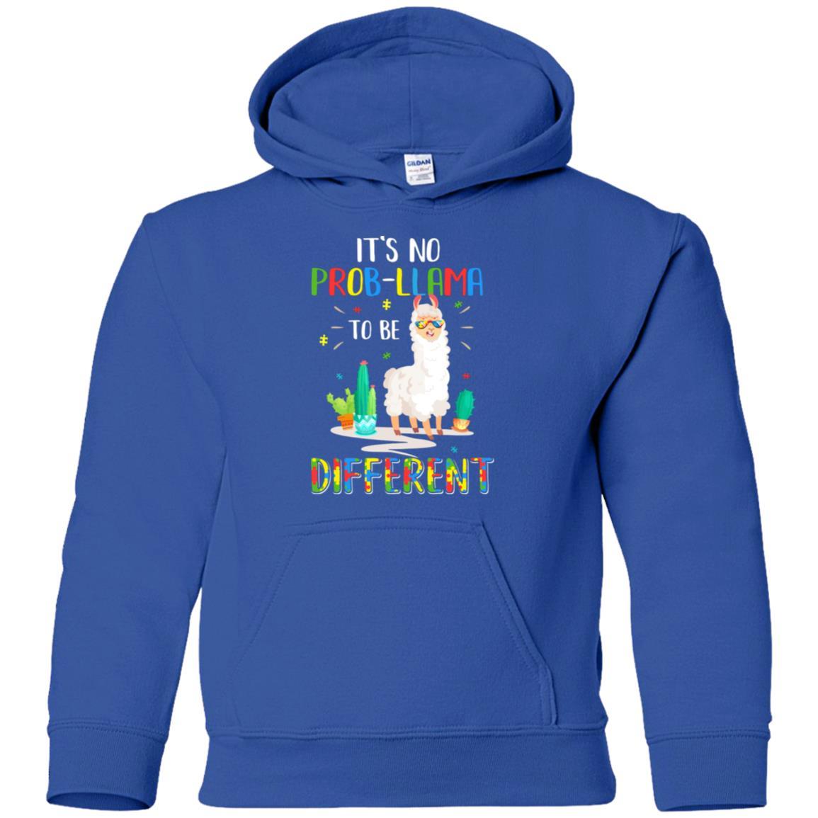 No Prob Llama To Be Different Llama Autism Awareness Gift Youth-Youth Shirt-Youth Pullover Hoodie-Royal