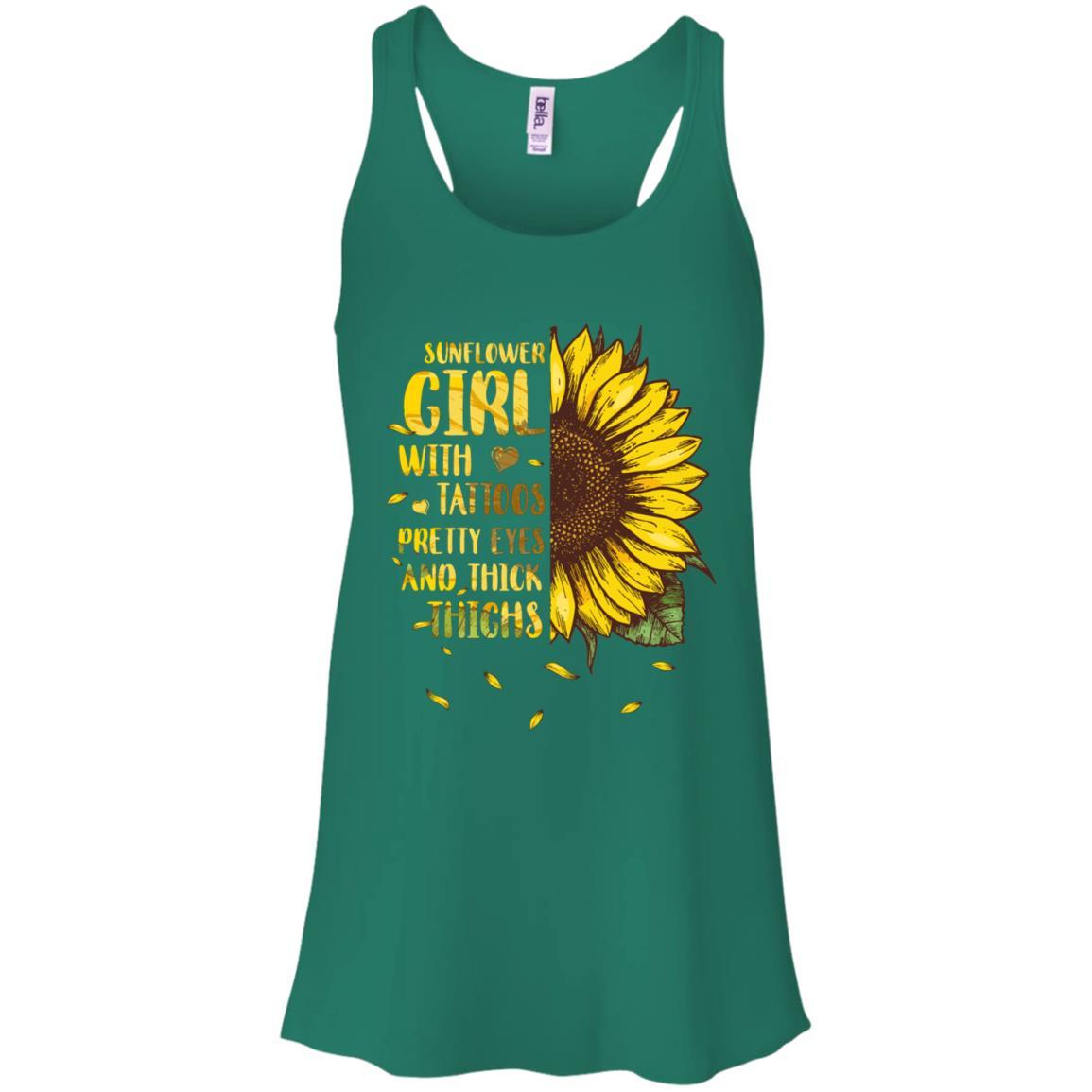 Sunflower Girl Tattoos Pretty Eyes Thick Thighs Tattoo-T-Shirt & Tank Top-Women's Flowy Racerback Tank-Kelly Green