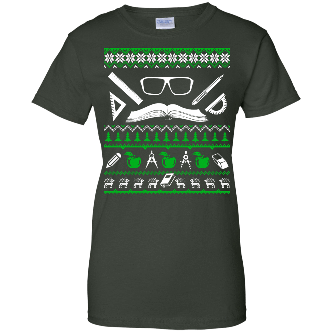 Teacher Christmas Sweater-T-Shirt & Hoodie-Women's T-Shirt-Forest Green