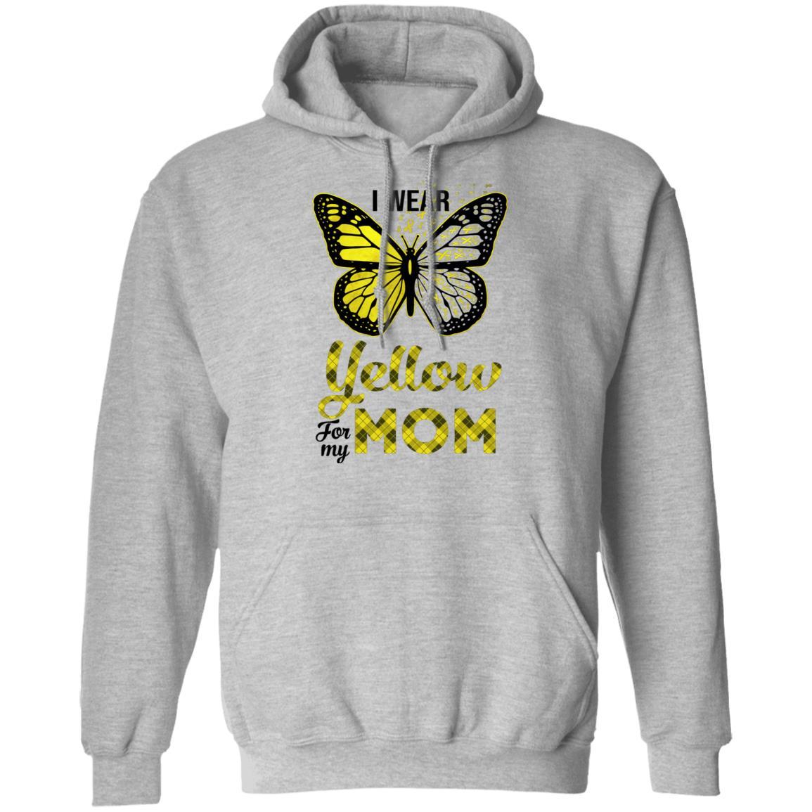 I Wear Yellow For My Mom Butterfly Sarcoma Bone Cancer-T-Shirt & Hoodie-Pullover Hoodie-Sport Grey