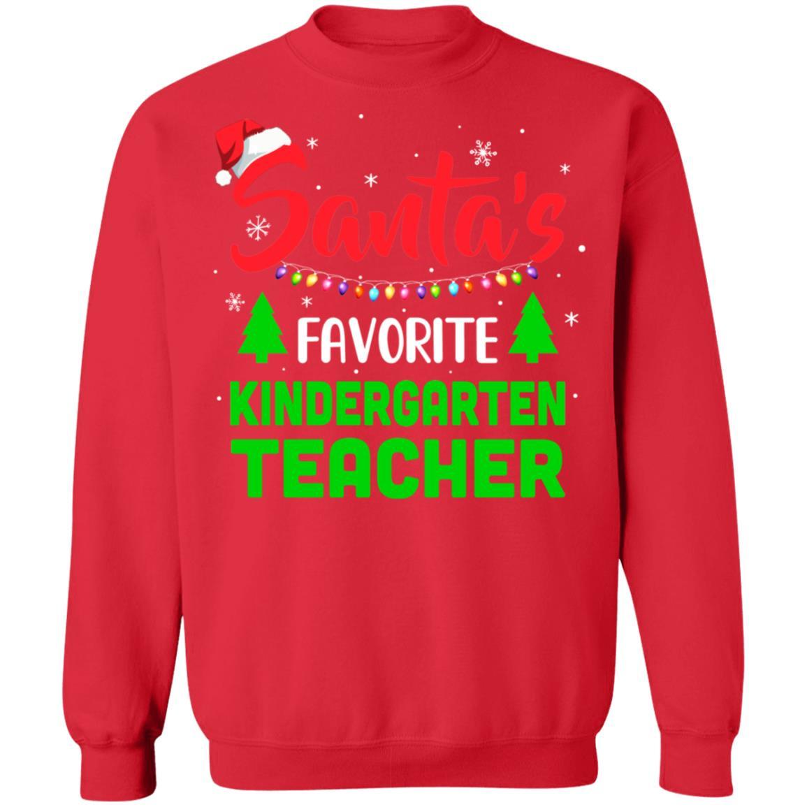 Santa's Favorite Kindergarten Teacher Funny Christmas Xmas Gifts-T-Shirt & Sweatshirt-Crewneck Sweatshirt-Red