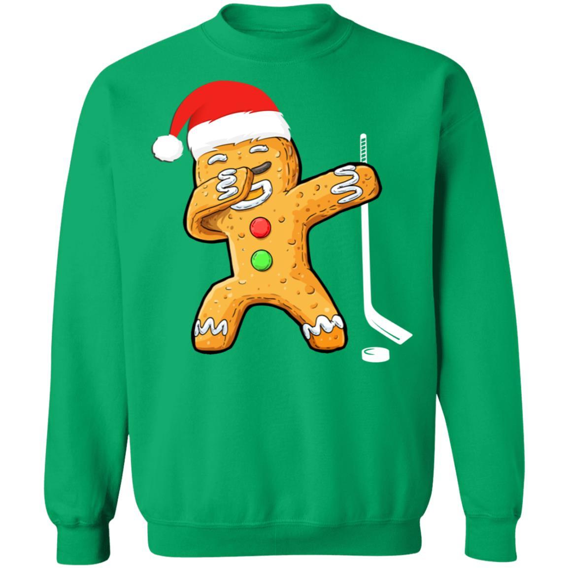 Dabbing Gingerbread Santa Hockey Christmas Pajama Gifts-T-Shirt & Sweatshirt-Crewneck Sweatshirt-Irish Green