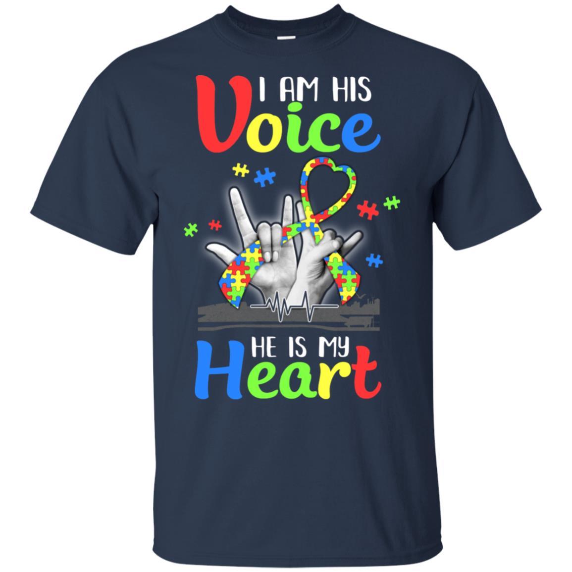 I'm His Voice He Is My Heart Autism Awareness-T-Shirt & Hoodie-Classic T-Shirt-Navy