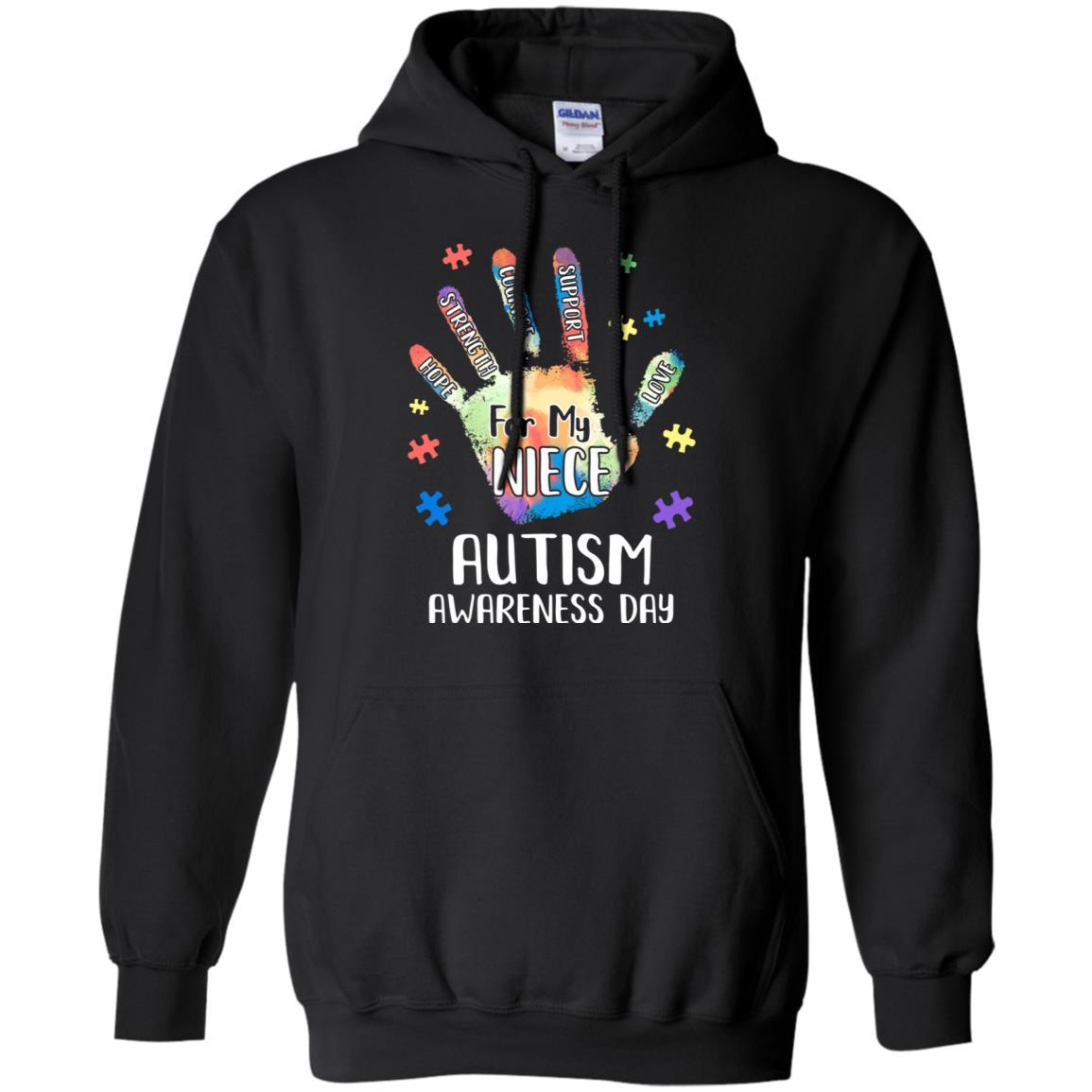 Support Autism Awareness For My Niece Puzzle Gift-T-Shirt & Hoodie-Pullover Hoodie-Black