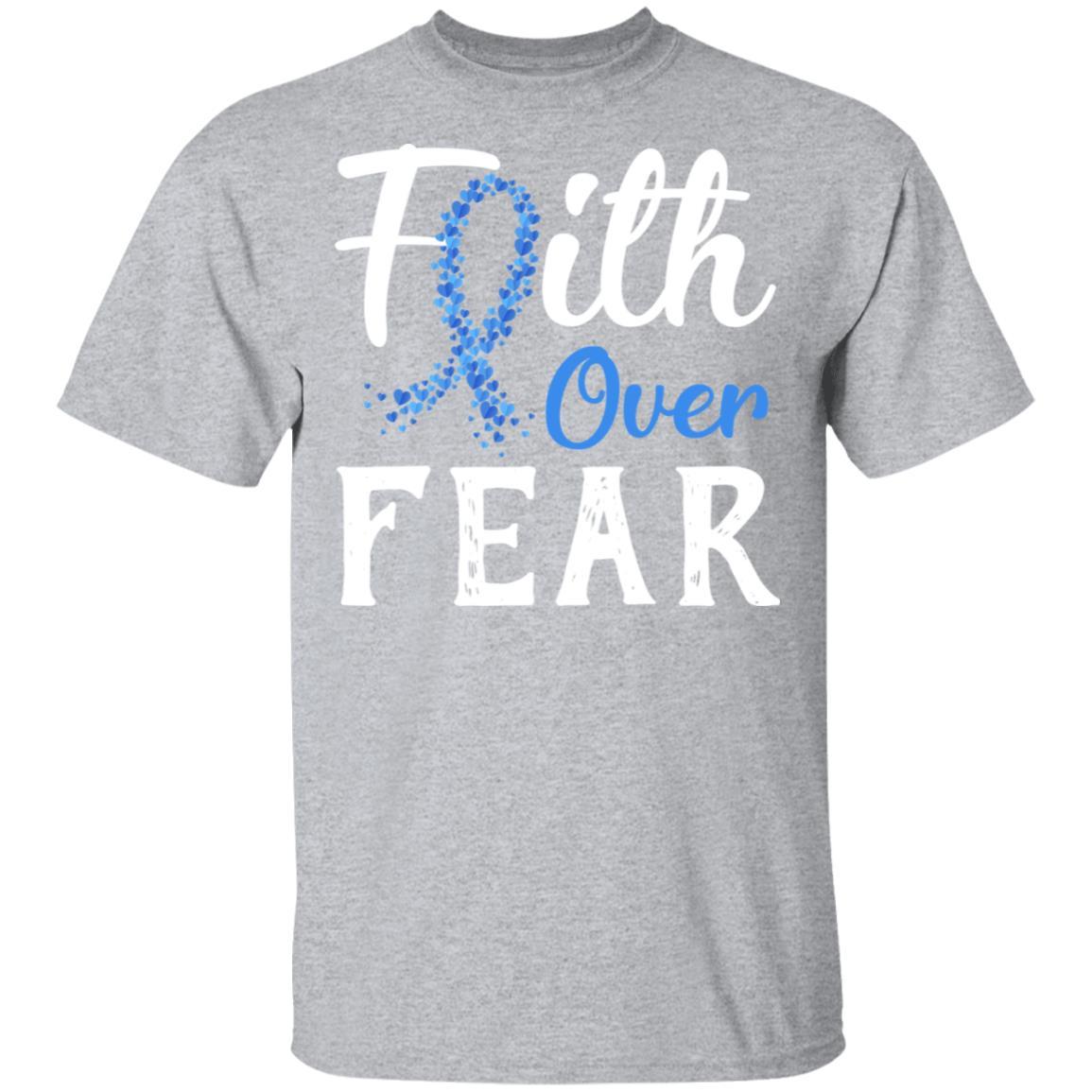 Colon Cancer Awareness Blue Ribbon Faith Over Fear-T-Shirt & Hoodie-Classic T-Shirt-Sport Grey